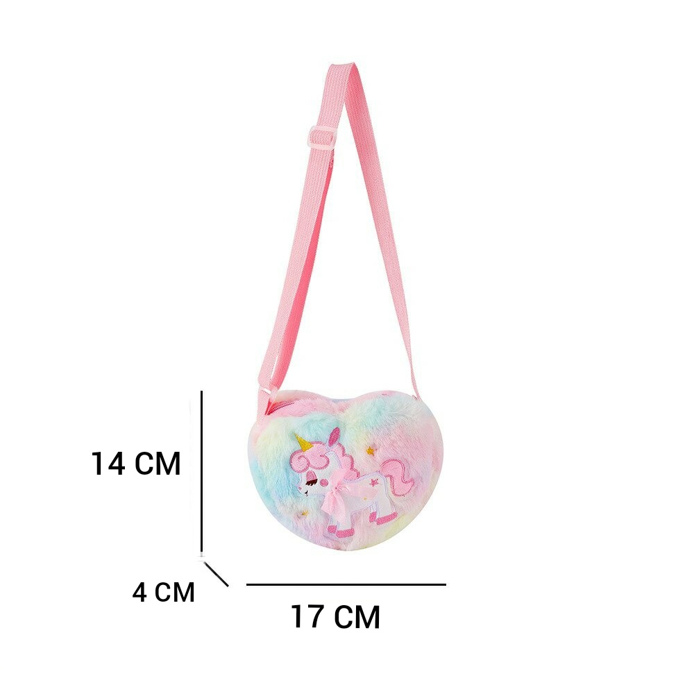 Tas Selempang Unicorn Bulu Sling Bag Motif HATI tas jalan jalan anak lucu, berkualitas dan menggemaskan untuk kado ultah