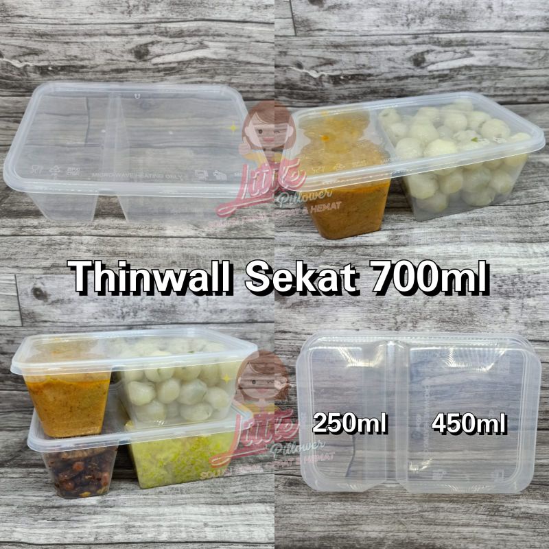 (ISI 25pcs - SUAPI) Thinwall Sekat Rectangle 700ml - Lunch Box Sekat Thinwall Tebal