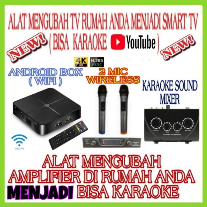 Tv Android Box Wifi / Mixer / 2 Mic Wireless / Alat Karaoke Di Youtube