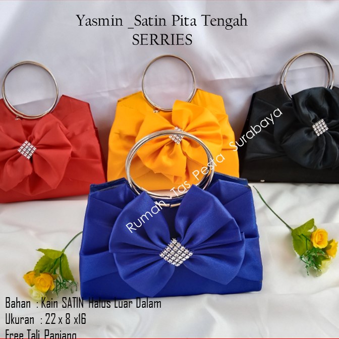 Tas Clutch,Tas Seserahan,Tas Souvenir,Yasmin _Satin Pita Tengah GOLD