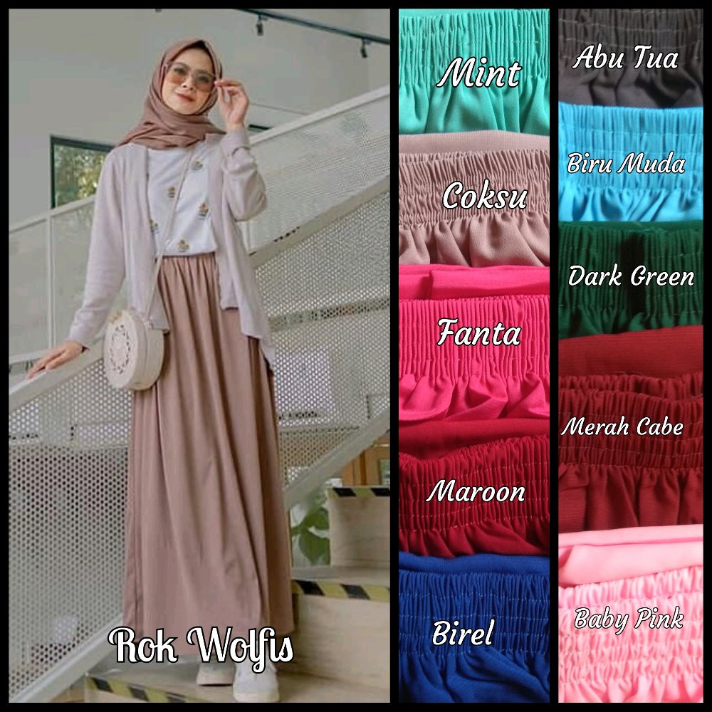 Alny Hijab - Rok Wolfis Premium panjang 100cm tidak nggantung / Rok basic wolfis premium