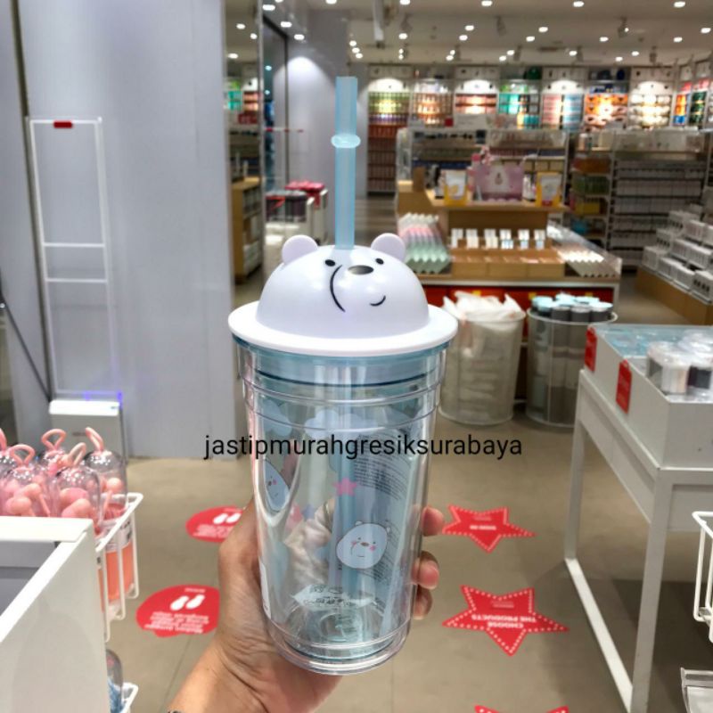 TUMBLER WE BARE BEARS WITH STRAW 440ML TUMBLER MINISO BOTOL MINISO
