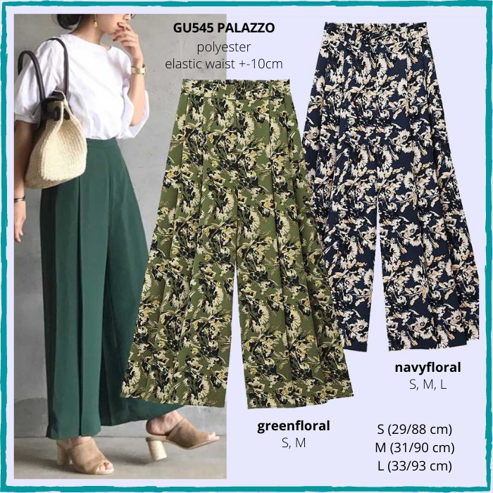 Celana Kulot Wanita Murah GU by Uniqlo 545 Palazzo Green/ Navy Floral