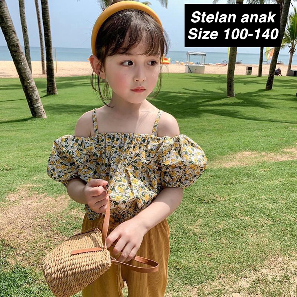 (LOLI-JKT) BS-232 SET ANAK CEWEK MODEL KUNING CELANA GARIS SIZE 100-140