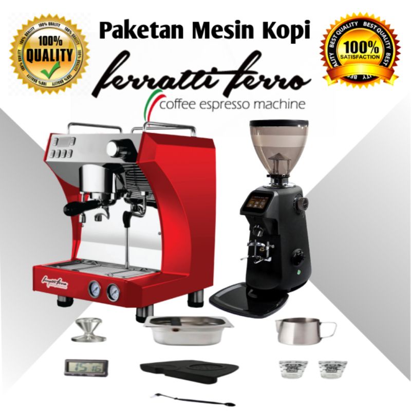 Paket mesin kopi Lengkap | Ferrati Ferro FCM -3121 | Maquinos E75 +Barista Tools