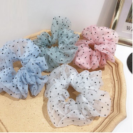 SCRUNCHIE SIFON MOTIF KOREA PREMIUM - Ikat Rambut - Mesh Scrunchie Transparan