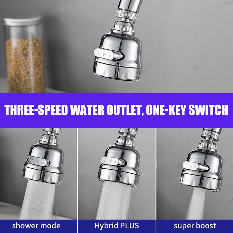 360 ° Rotating Kitchen Sink Faucet Spray Adjustable Three Gear Booster Splash Proof Faucet Aksesoris Aerator Aerator Rumah Tangga Umum