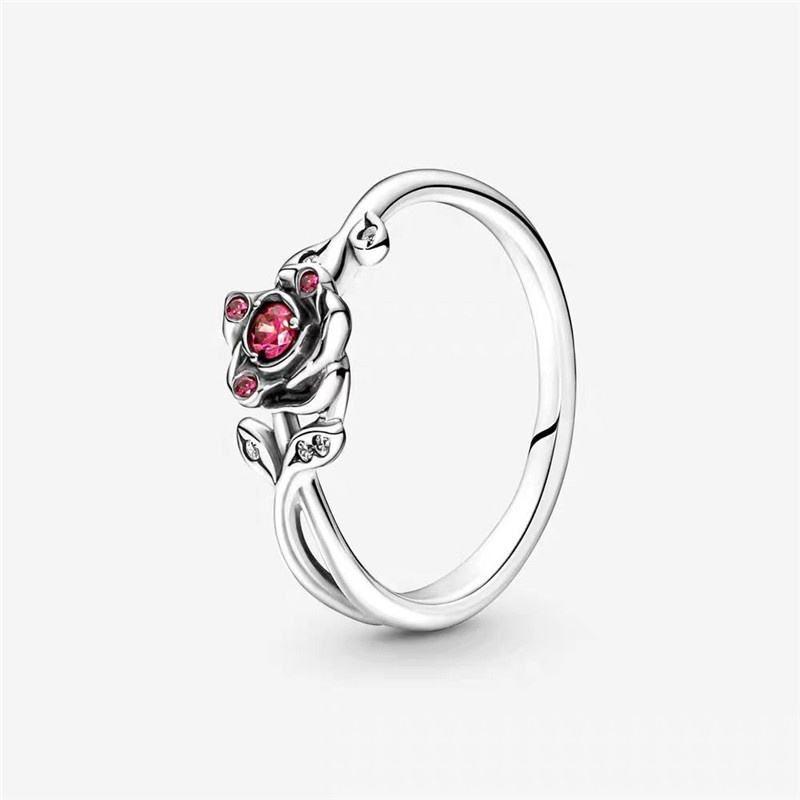 Pandora Cincin 925 Silver Desain Bunga Mawar Princess disney Hias Kubik Zirkonia Untuk Wanita