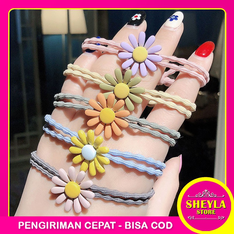 Ikat Rambut Motif Bunga Daisy Korean import / Kuncir Rambut Karakter Lucu Murah Import / TS-41