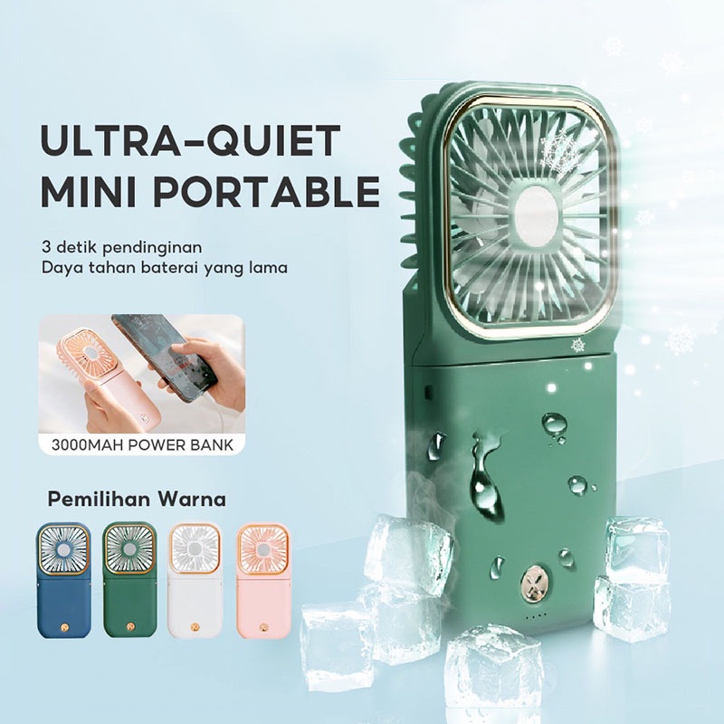 Kipas Angin Portable Mini USB Lipat Dudukan Ponsel Dan Powerbank 3000mAh Kipas Mini Portable/kipas Angin Mini/Power Bank/3 in 1 Kipas Genggam/Kalung Leher Mini Fan/kipas Mini