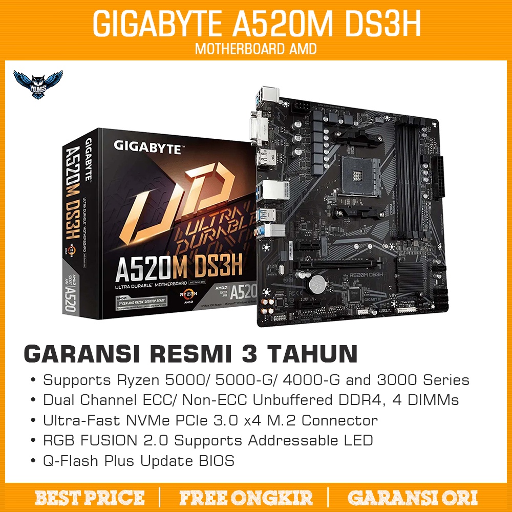 Gigabyte A520M DS3H (AMD AM4, A520, DDR4, USB 3.2, SATA3)