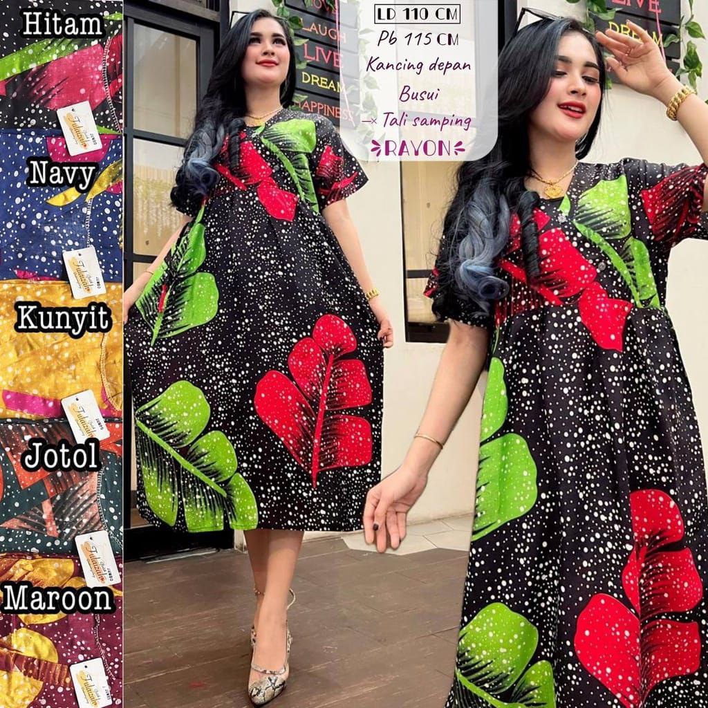 Daster Jumbo LD 120 - Daster Kekinian Busui Friendly Kancing Depan Dada daster ibu bumil baju daster batik wanita daster bali rayon santung premium halus adem nyaman buat harian homedress lengan pendek baju tidur murah Populer