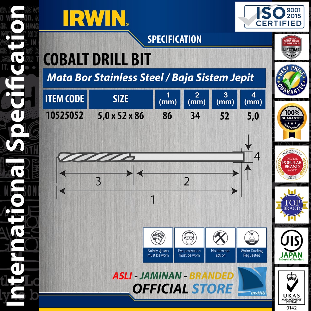 Mata Bor 2 ~ 7 mm Untuk Baja dan Stainless Steel Isi 10 pcs - HSS Cobalt Drill Bits IRWIN