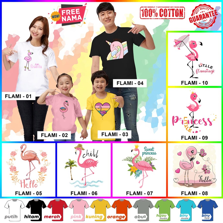 [FREE NAMA!!] Baju Kaos ANAK DAN DEWASA FLAMINGO BANYAK MOTIF