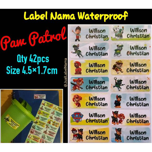 

LABEL NAMA PAW PATROL ( WATERPROOF )