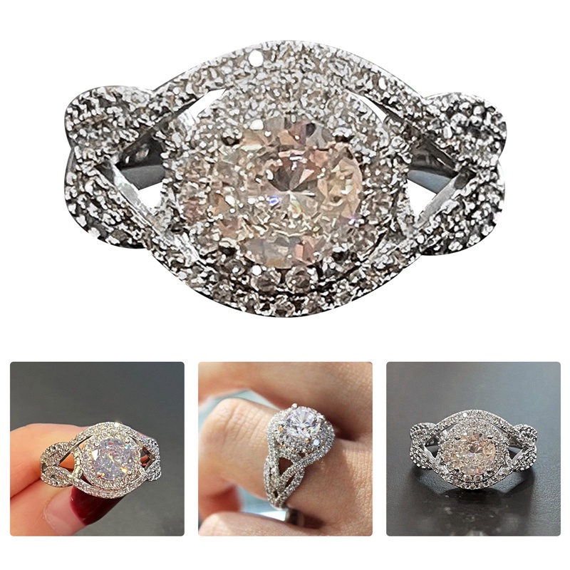 Cincin Cubic Zirconia Warna Putih Untuk Wanita