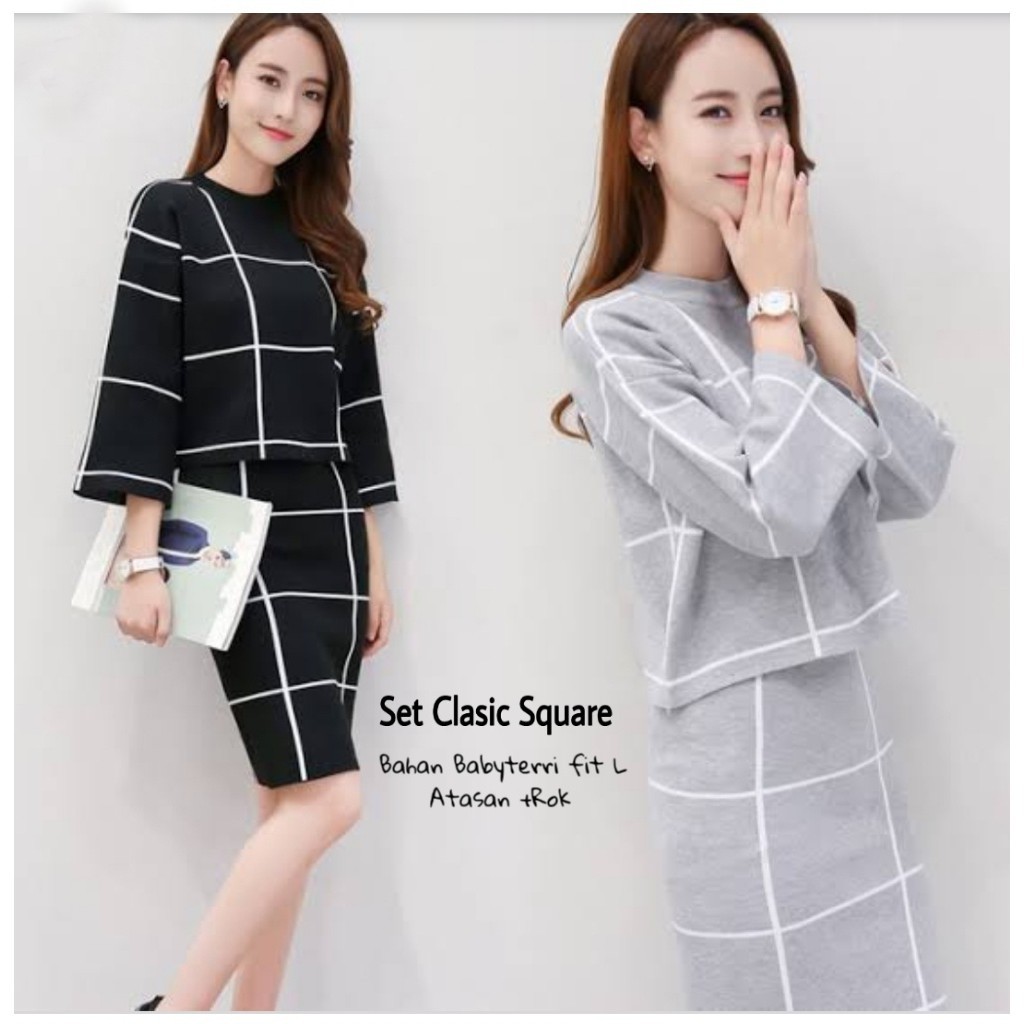 SS SET CLASIC SQUARE / SETELAN ROK WANITA MOTIF KOTAK
