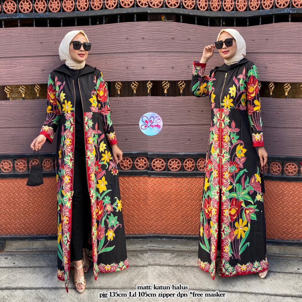 Long Blazer Batik Black Flower