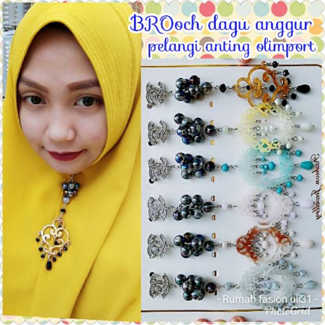 Brooch dagu anggur pelangi anting import isi 6pcs