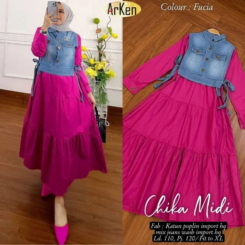 Chika Midi Dress Mix Jeans Premium