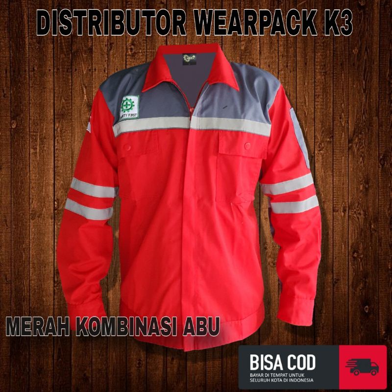 Wearpack Safety Atasan/ Merah abu/Seragam kerja Lapangan/ APD/ K3