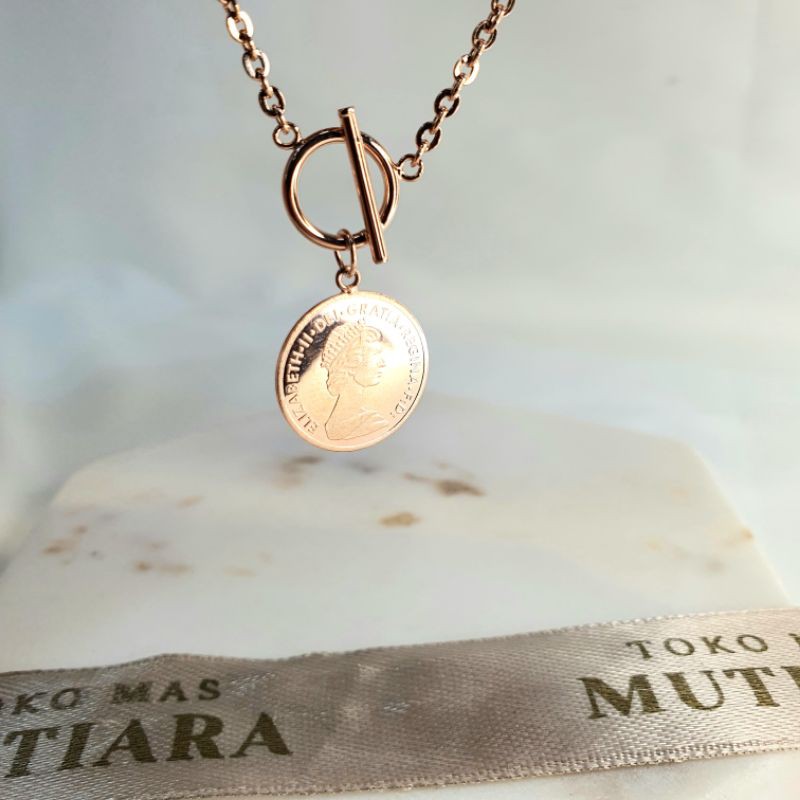 Kalung Liontin Emas Asli Model Koin 2 Sisi Kadar 700