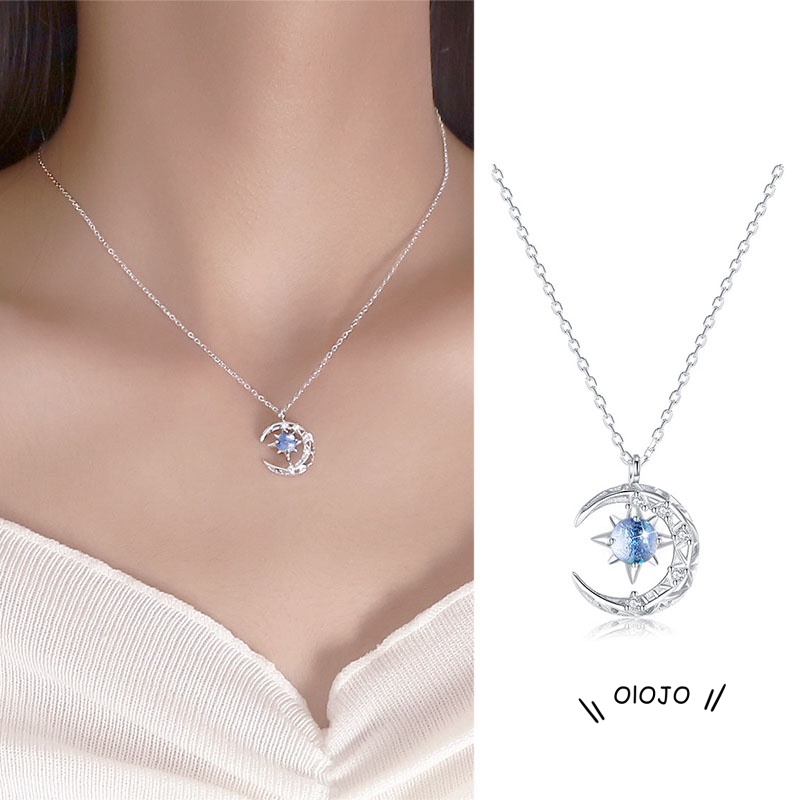 【COD】Kalung Liontin Bulan Bintang Biru Model Hollow Gaya Korea Untuk Wanita