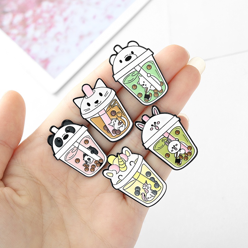 Pin Bros Enamel 6 Model Kartun Hewan Kelinci Unicorn Sloth Kucing Beruang Panda Untuk Hadiah Perhiasan