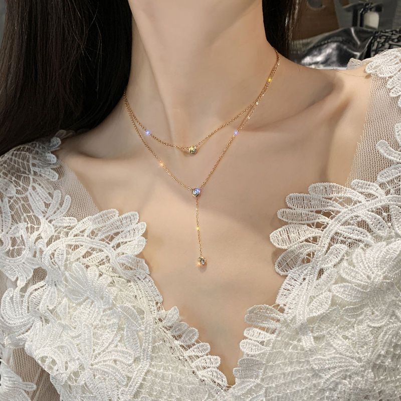 Kalung 2 Layer Permata Titanium Anti Karatan