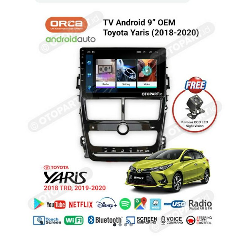 Head unit oem yaris - tv android toyota yaris 2018-2020 - tv android orca adr9988 9 inch