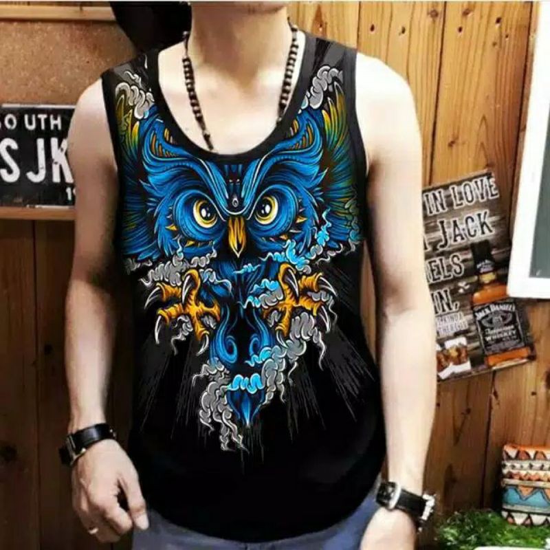 Singlet Pria Tanpa Lengan / Motif Owl Batik / UK M-L-XL-XXL / Shalch Trendy