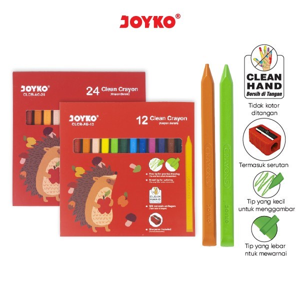 

CLEAN CRAYON JOYKO | KRAYON RAMAH ANAK | 12 Warna CLCR-AB | 24 Warna CLCR-AC