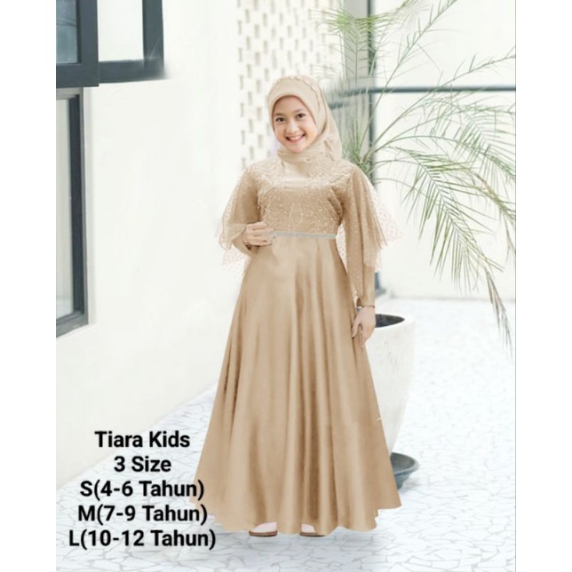 PAKAIAN GAMIS ANAK PEREMPUAN MAXI BROKAT/MAXI TIARA KIDS 4-12 TAHUN MATT MOSCREPE MIX BROKAT DAN TILLE DOT