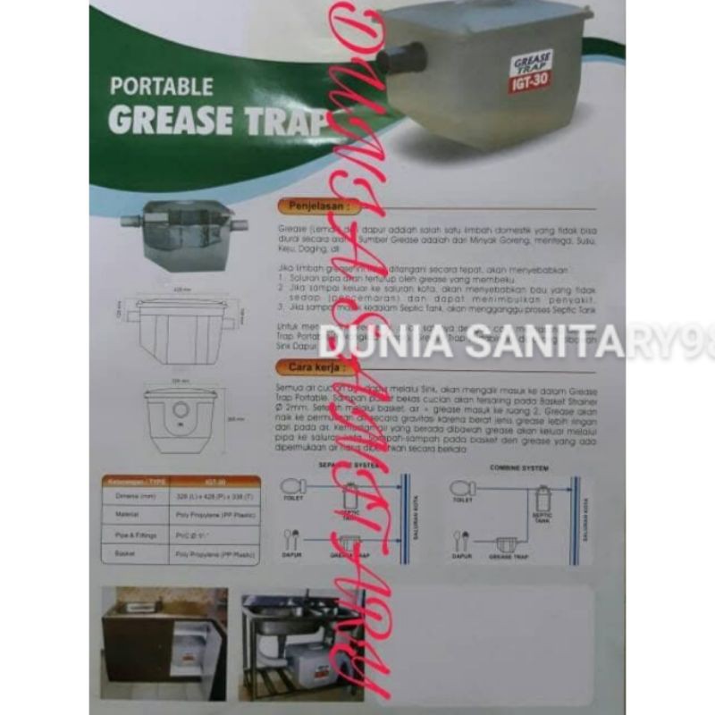 Grease Trap IGT-30 Penyaring lemak Cuci piring Dapur ORIGINAL INDOGREEN PRODUK