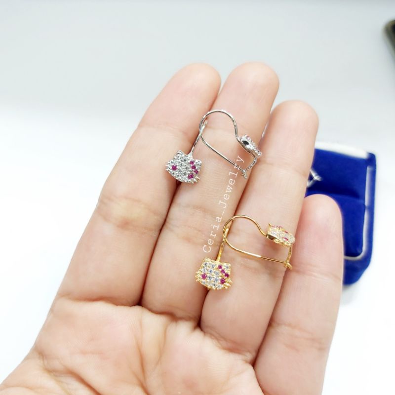 Anting Anak Perak Asli Silver 925 Lapis Emas Model Hello Kitty - Perhiasan Perak Anak