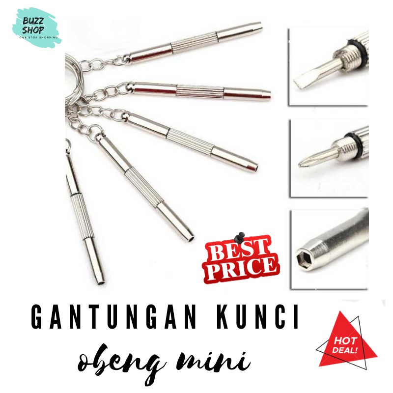 Gantungan Kunci Obeng Mini Plus Minus / Gantungan Kunci Mobil Motor / Screwdriver 4in 1