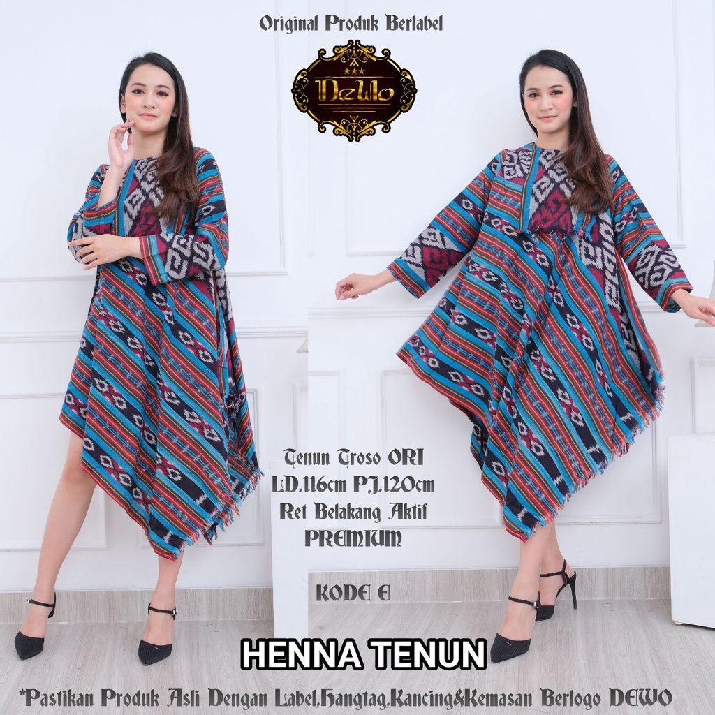 Tunik Batik Tenun by Butik Batik Solo Bahan Tenun ORI kode DRESS BAIK TUNIK TENUN HENNA TUNIK