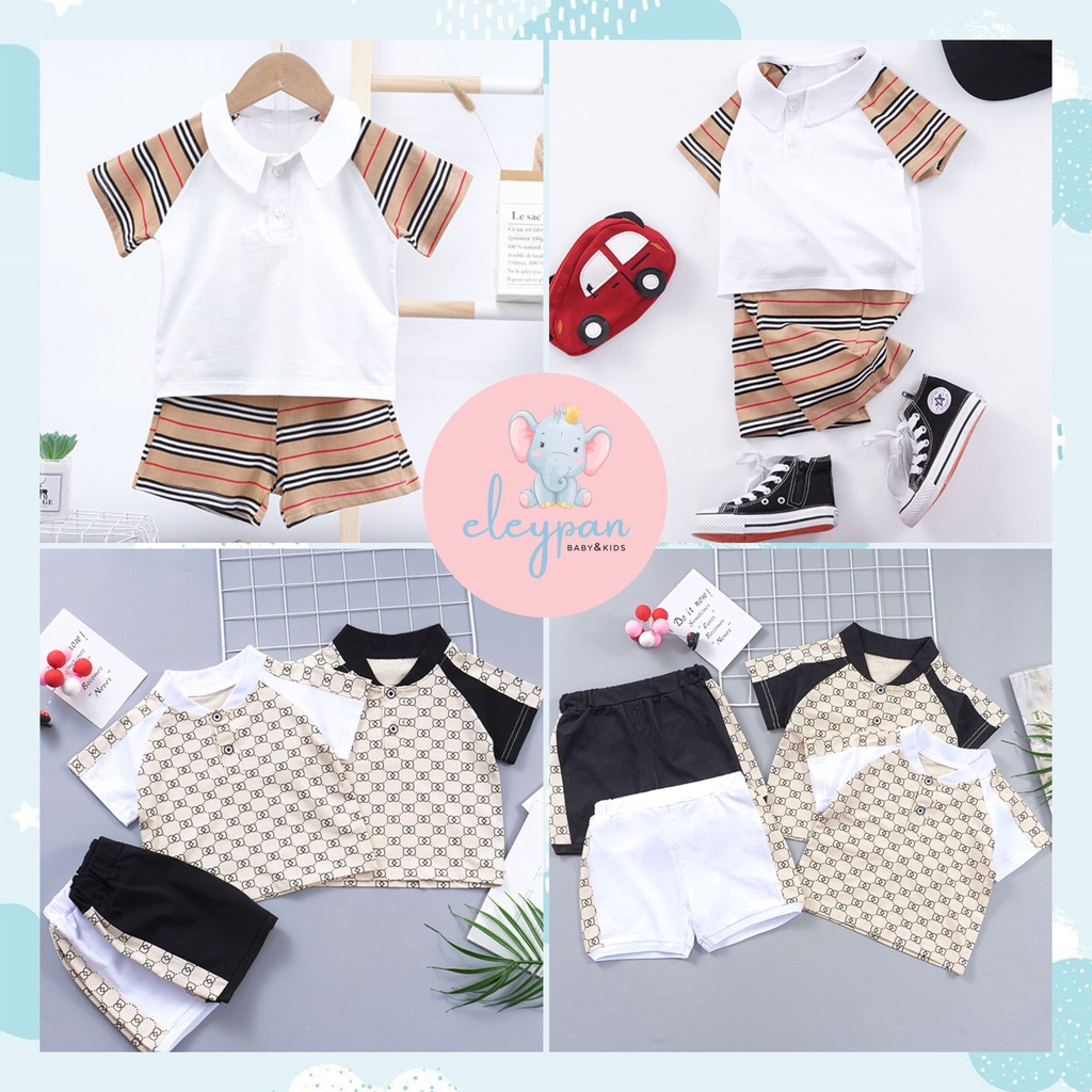 [eleypan.kids] SETELAN POLO Anak Laki Laki IMPORT Pakaian Anak Cowok Motif Corak Garis Impor Quality Baju Anak Ganteng Keren