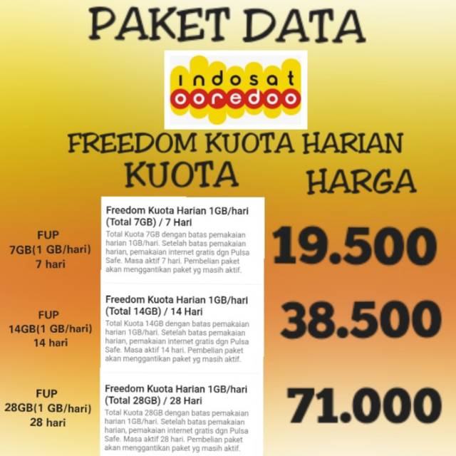 PROMO PAKET KUOTA INDOSAT FREEDOM KUOTA HARIAN