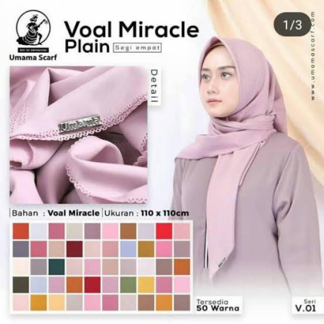 [GROSIR 10PCS] SEGIEMPAT VOAL MIRACLE PLAIN LASER CUT UMAMA SCARF / JILBAB SQUARE VOAL PREMIUM LC