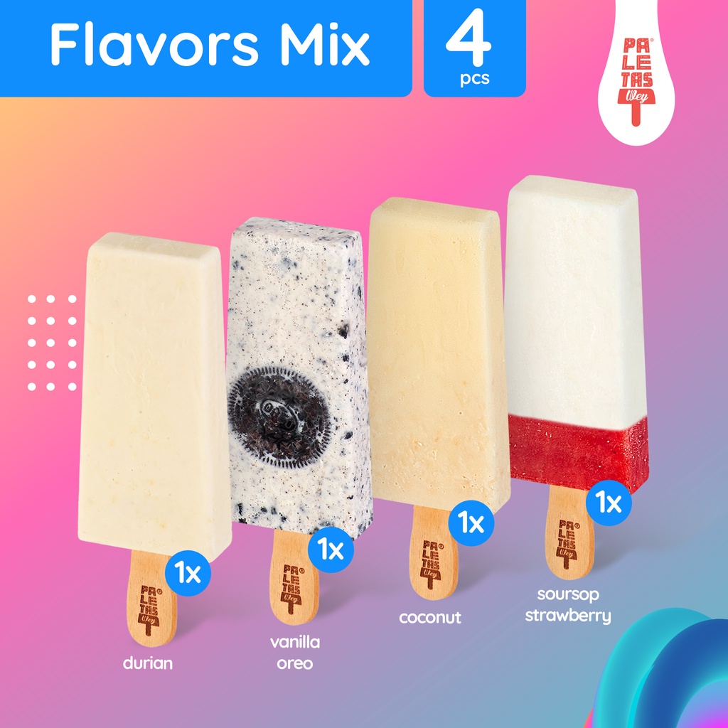 

Es Krim Paletas Wey 1 Durian, 1 Vanilla Oreo, 1 Coconut & 1 Soursop Strawberry