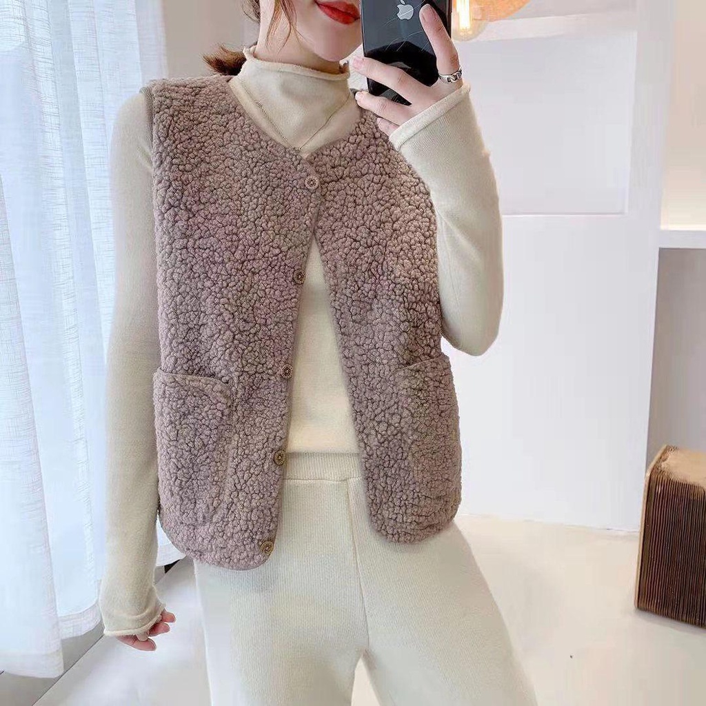 IMPORT WOMAN WINTER BUTTON WOOL VEST ROMPI WOL WANITA MUSIM DINGIN PREMIUM KOREAN STYLE