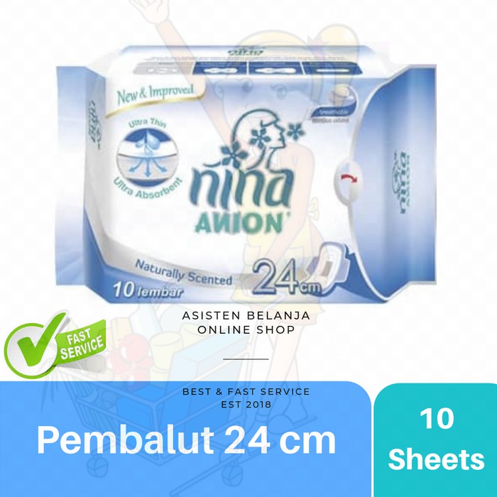 BAGUS Nina Anion Naturally Natural Scented 24 cm Ultra Thin Pembalut Wanita 24cm isi 10 sheet pcs
