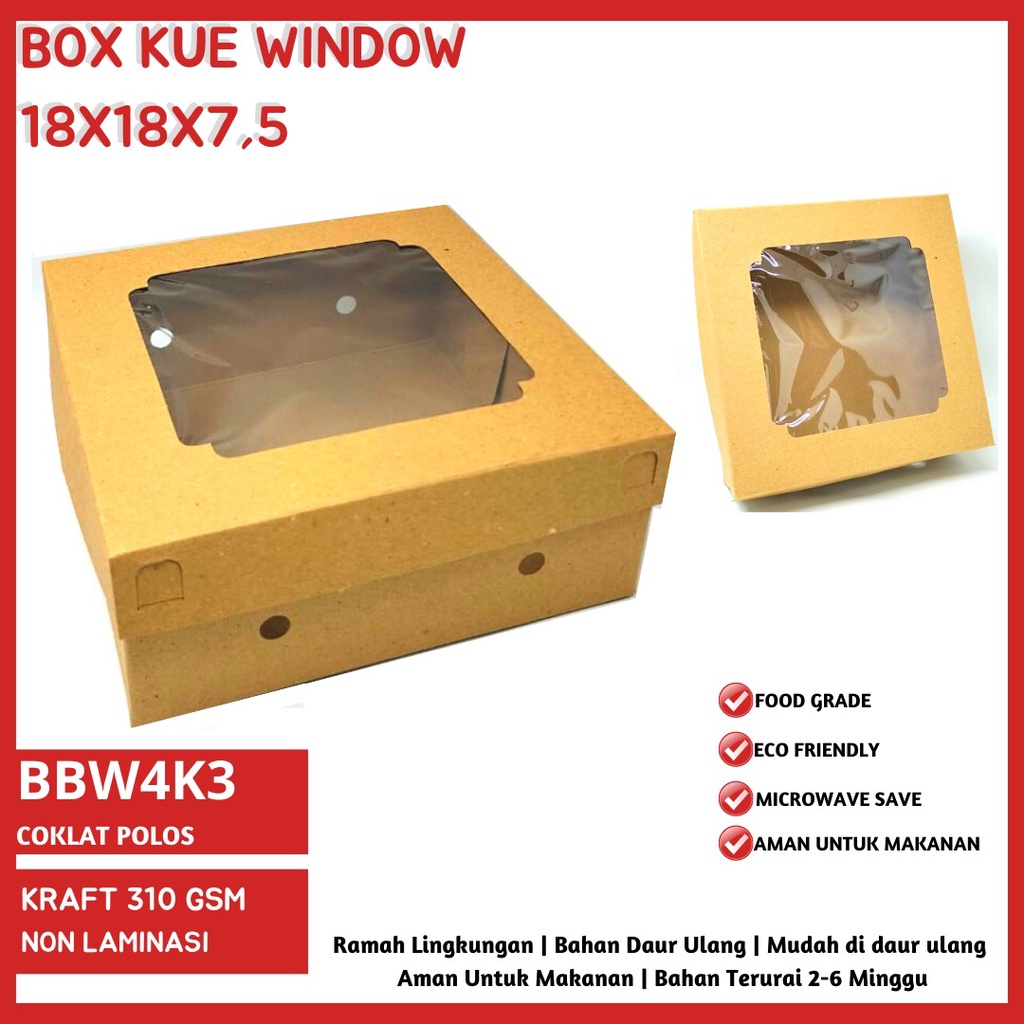 Box Nasi Kotak Dus 18x18 Box Kaca (BBW4K3-18X18X7.5 Cm)