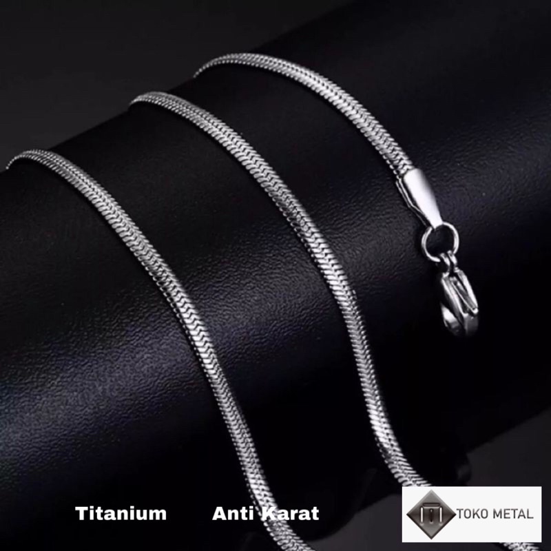 Kalung Titanium Pipih Bulat Pria dan Wanita Anti Karat [ Toko Metal {