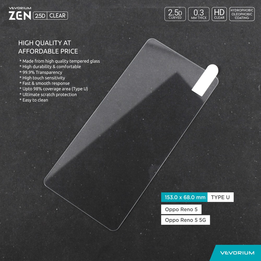 VEVORIUM ZEN 2.5D Clear Oppo Reno 6 5 4 4G 5G Tempered Glass Anti Gores Kaca