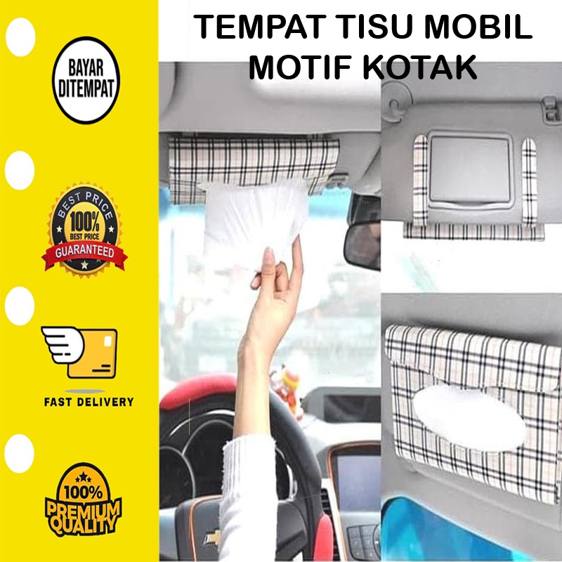 ✅ BISA COD Tempat Tisu Tissu Mobil Kotak Tissue Mobil Car Tissue Box Organizer Tempat Tissue Mobil Motif Kotak burberry Jepit Sunvisor Cream