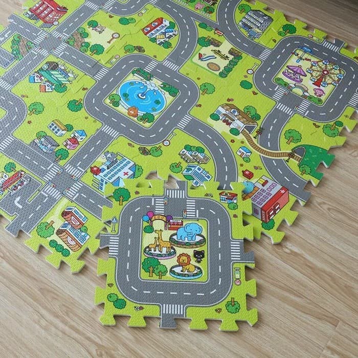 PUZZLE MAT CROSS ROAD / ANGKA / HEWAN / POLOS WARNA WARNI ALAS MAIN