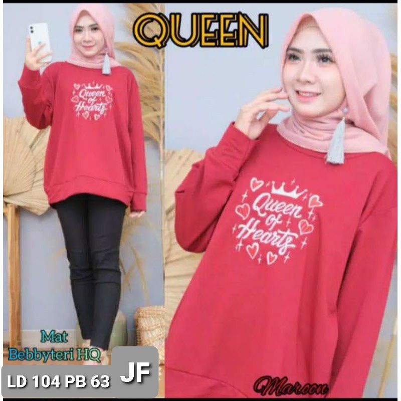 JF Atasan Kaos Lengan Panjang Wanita / Sweater Wanita Babyterry Terbaru QUEEN OF HEART LD 104