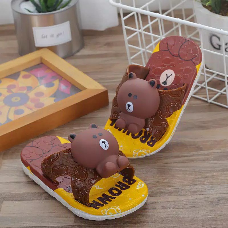 HappyOliver SANDAL BROWN&amp;FROG Sandal selop karet lucu anak, Sandal anak unicorn lucu